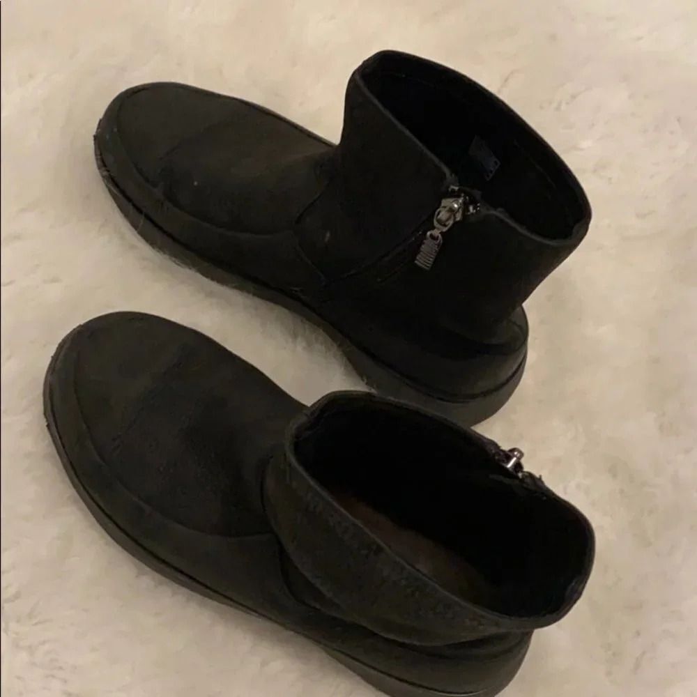 FitFlop Mukluk Shorty Black Leather Side Zip Ankle Boots 594-001 Womens 7 EU 38